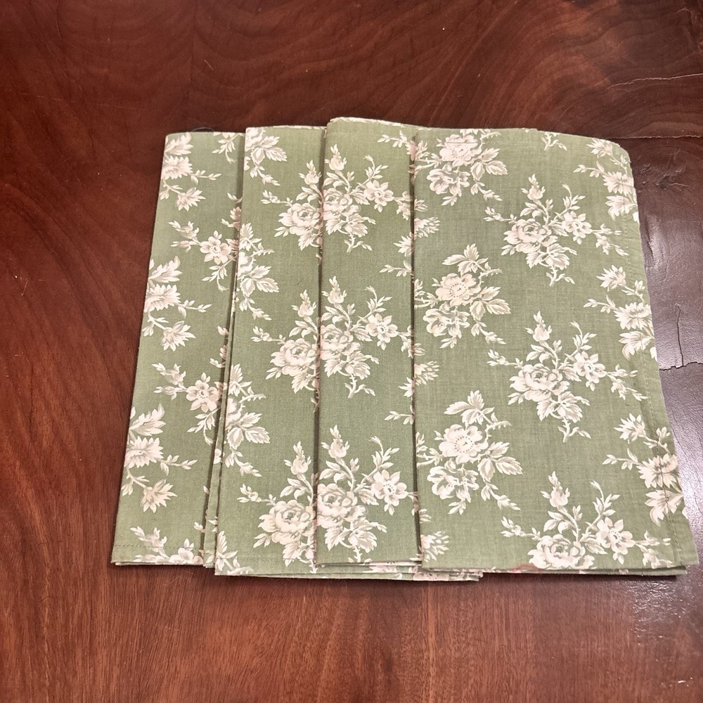Vintage Williams Sonoma Green Floral Napkins Set 4 Cotton Chintz Cottage Table